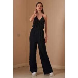 The Fifth Label Florence Jumpsuit Wide Leg Black Textured Fabric Sleeveless XS